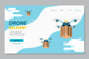 Landing page  template of contactless delivery service by drone. Online order fast delivery concept.