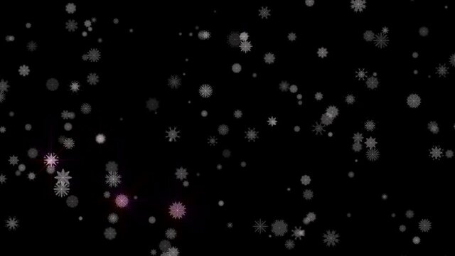 PNG Alpha.Snowflakes looping animation.Snow falling and shining,flickering.Christmas and New Year  background.