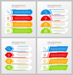 Colorful timeline infographic template with 4 steps on gray background, vector illustration