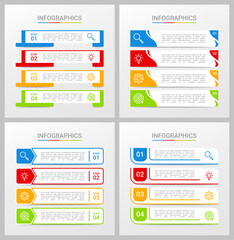 Colorful timeline infographic template with 4 steps on gray background, vector illustration