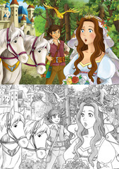 Fototapeta na wymiar cartoon scene princess in the forest orchard illustration