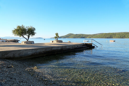 Sunny morning on the sea beach Zablace in Croatia