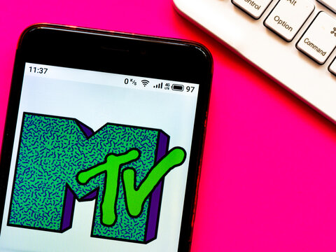 In this photo illustration  a MTV (originally an initialism of Music Television) logo is seen displayed on a smartphone