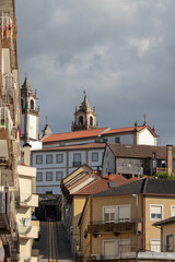 Viseu funicular street, which gives us a wonderful view of the Cathedral of Viseu, Portugal - obrazy, fototapety, plakaty