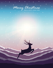Obraz na płótnie Canvas jumping deer on snowy mountain landscape christmas design vector illustration EPS10