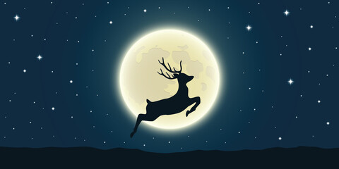 Obraz na płótnie Canvas jumping deer at the full moon and starry sky vector illustration EPS10
