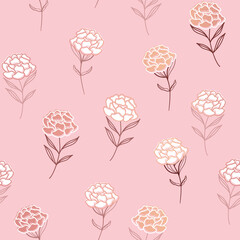 Fototapeta na wymiar Vector Beautiful Rosegold Peonies on Pink seamless pattern background.