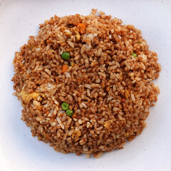 Chinese fried rice meal with eggs and vegetables