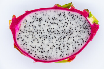 Close up: dragon fruit top view on white background