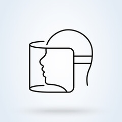 Face shield or Transparent plastic mask sign line icon or logo. Protection from Covid-19 concept. Face Shield Must Be Worn linear illustration.