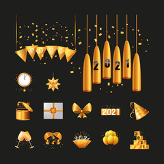 2021 happy new year detailed style symbols set vector design