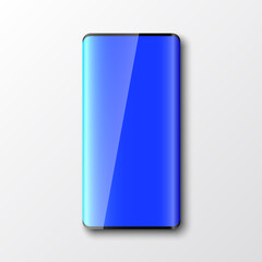 Frameless smartphone with blue display. Vector illustration.
