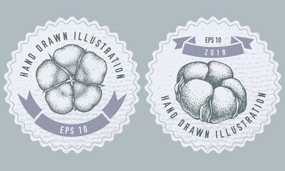 Monochrome labels design with illustration of cotton