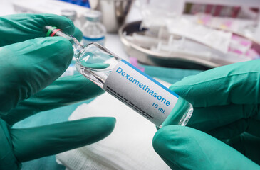 Nurse preparing with medical treatment with Dexamethasone vial in the hospital