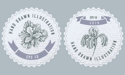 Monochrome labels design with illustration of iris