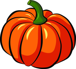 Cartoon style graphics. Close-up of bright orange beautiful pumpkin. Fall harvest. Halloween.