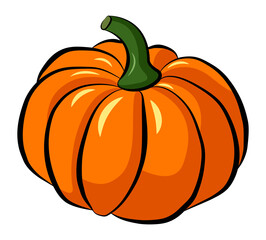 Cartoon style graphics. Close-up of bright orange beautiful pumpkin. Fall harvest. Halloween.
