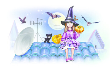little witch and cat