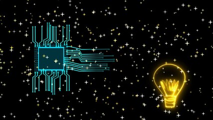 Idea creative light shot to futuristic digital processer chip intelligent technology powerful trasfer big data million stars - Powered by Adobe