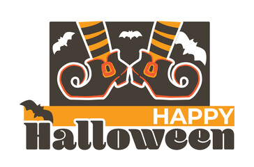 Happy Halloween witch boots and flying bats vector