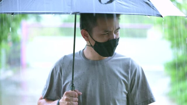 person with umbrella in rain