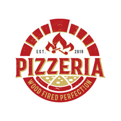 Creative Vintage Retro Firewood Oven and Wood Fired Concept Italian Pizza Pizzeria Logo Design Inspiration Template	
