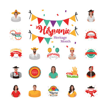 national hispanic heritage month icons group vector design