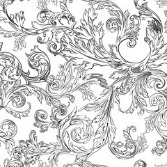 Vintage flora and leafage, foliage monochrome sketch outline