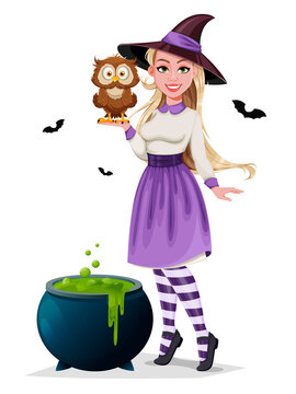 Happy Halloween. Beautiful witch cartoon character