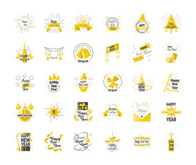 Fototapeta premium Happy new year detailed style 30 icon set vector design