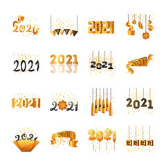 2021 happy new year detailed style collection of icons vector design