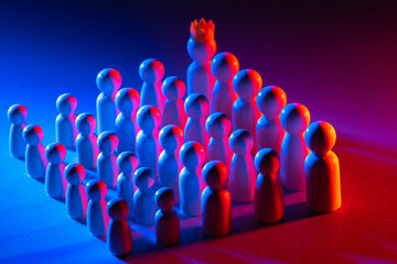 Concept of hierarchy of employees in company. Person takes place according to hierarchy. Creation...