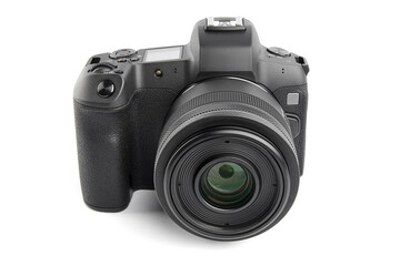 Photo video camera isolated on a white background. Camera for selfies and vlogging. Professional equipment for the photographer