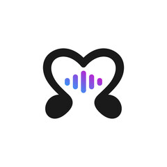 letter m with love music note vector logo template