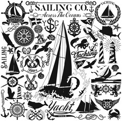 Maritime nautical clipart collection sailing and marine design elements vector silhouette 