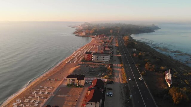 Aerial summer view of Eforie beach, at the Black Sea Coastline, Romania