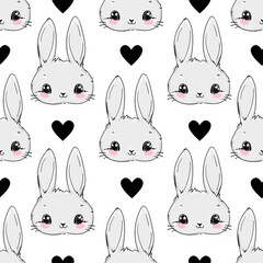 Seamless Pattern Rabbit and heart white background bunny print design textile for kids fashion vector