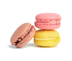 round baked macarons isolated on a white background