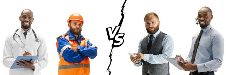 Group of people with different professions isolated on white studio background, horizontal. Modern...