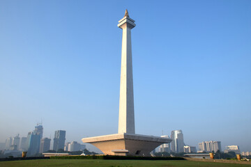 Beautiful morning view of blue skies at the National Monument (Monas) in Jakarta, Indonesia