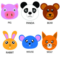 Vector cute animal face on white background isolated clipart. Print for clothes, goods, products for children and toddlers.orange animal in flat style