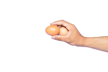 Two eggs In hand holding on a white background