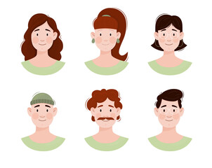 Illustration with noises characters cute girl, girl with glasses, young man, red-haired man with a mustache