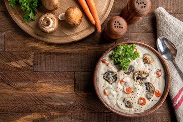 Bowl of cream of mushroom soup