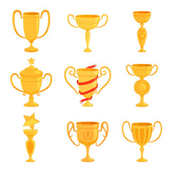 A set of gold cups of different forms to award the winners. Prizes for the first place in competitions and contests