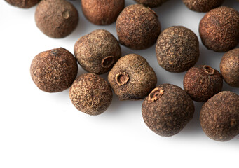 whole allspice isolated on white background. Aromatic allspice. Spice. Seasoning.