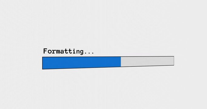 Formatting progress bar computer screen animation loop isolated on white background with blue progress format indicator 4K