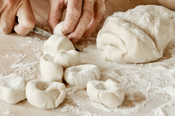 hands kneading dough, baker, the Baker's hands, dough, hands in the flour, dumplings, handmade dumplings, ravioli