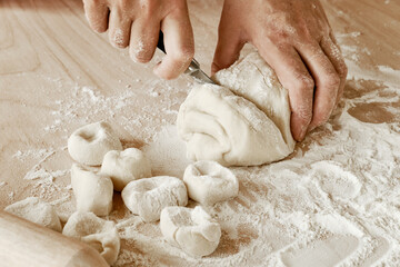hands kneading dough, baker, the Baker's hands, dough, hands in the flour, dumplings, handmade dumplings, ravioli