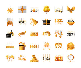 2021 happy new year detailed style 30 icon set vector design